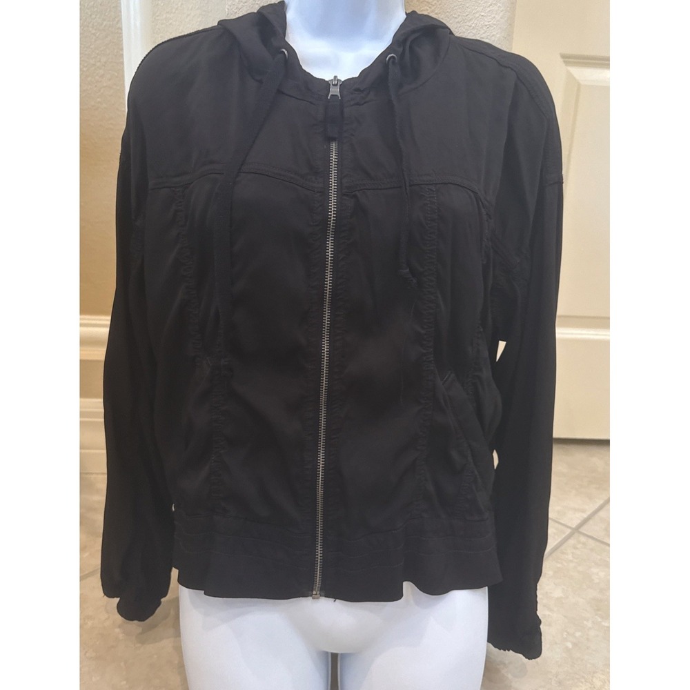 Anthropologie Marrakech Jacket Womens M Black Full Zip Hooded Pockets